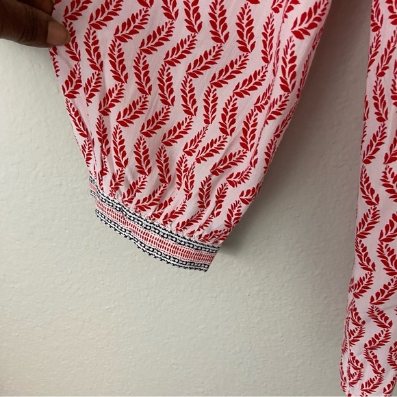 Loft Boho Leaf Bib Blouse Flowy Cottagecore Peasant Feminine Sz S - Picture 6 of 10